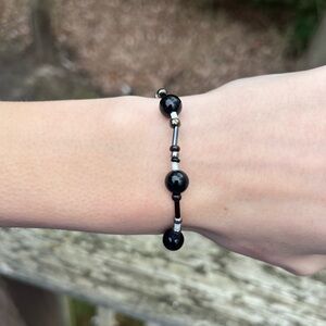 Handmade wax string black beaded bracelet